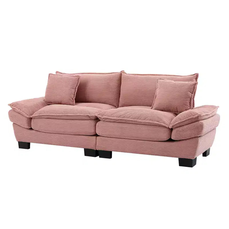 Cord-Loveseat-Sofa, tiefer Sitz mit Rückenkissen, gepolsterte 2-Sitzer Couch, Rosa  