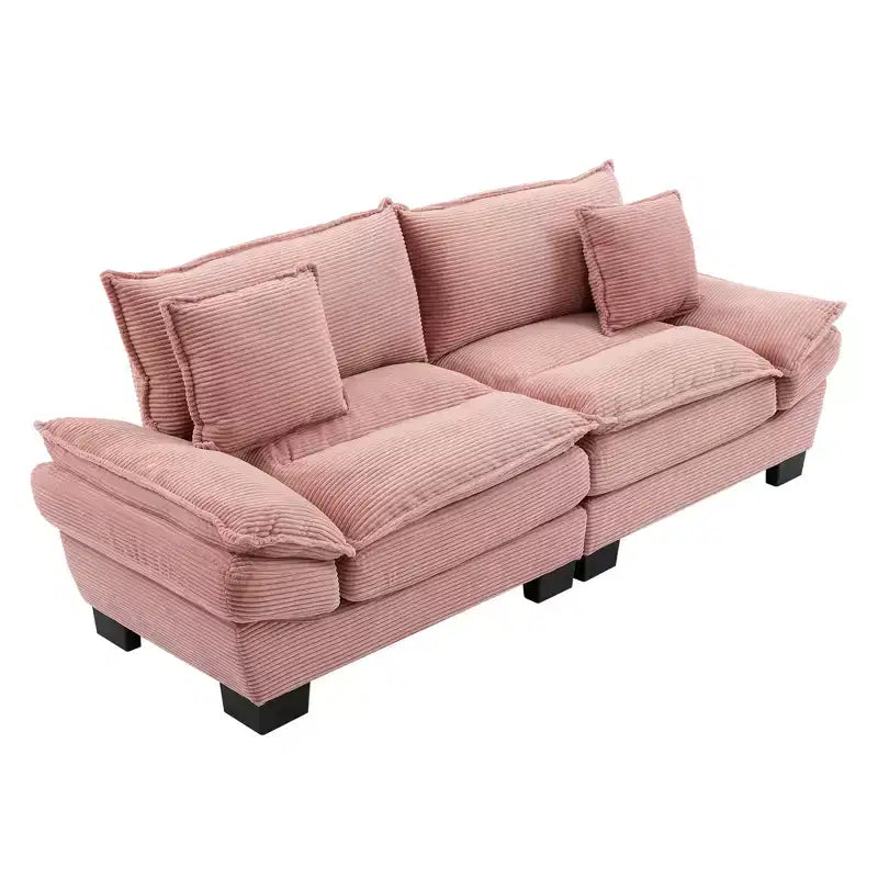 Cord-Loveseat-Sofa, tiefer Sitz mit Rückenkissen, gepolsterte 2-Sitzer Couch, Rosa  