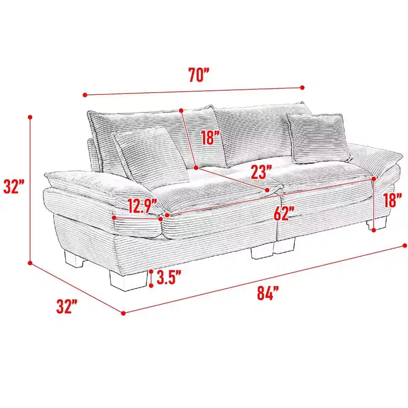 Cord-Loveseat-Sofa, tiefer Sitz mit Rückenkissen, gepolsterte 2-Sitzer Couch, Rosa  