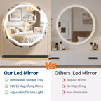 19 LED Schminkspiegel mit 3-farbiger dimmbarer Beleuchtung, Smart-Touch-Steuerung, 360° drehbar, verstellbarer Ständer und Stauraum für Schminktisch  