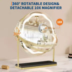 19 LED Schminkspiegel mit 3-farbiger dimmbarer Beleuchtung, Smart-Touch-Steuerung, 360° drehbar, verstellbarer Ständer und Stauraum für Schminktisch  