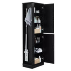 Hoher Badezimmer-Bodenschrank, freistehender Aufbewahrungsschrank mit Haken und verstellbarem Regal, MDF-Platte, Weiß  