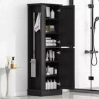 Hoher Badezimmer-Bodenschrank, freistehender Aufbewahrungsschrank mit Haken und verstellbarem Regal, MDF-Platte, Weiß  