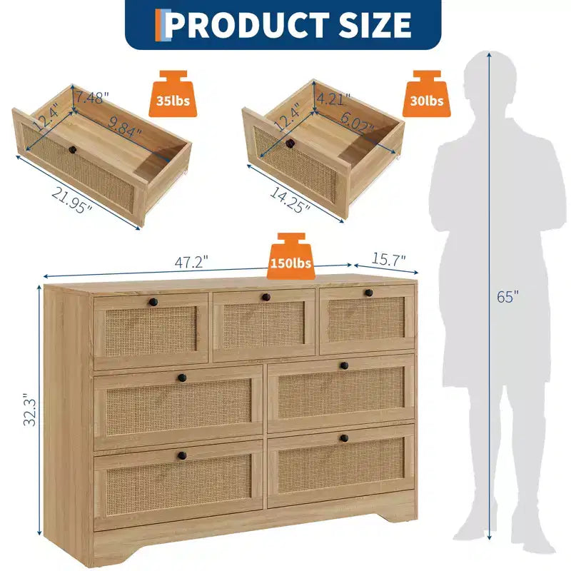 Rattan-Kommode fürs Schlafzimmer, moderne Bauernhaus-Kommoden & Schubladenschränke, Holz-Aufbewahrungsorganizer für Kleiderschrank, Wohnzimmer, Eingangsbereich, Flur  