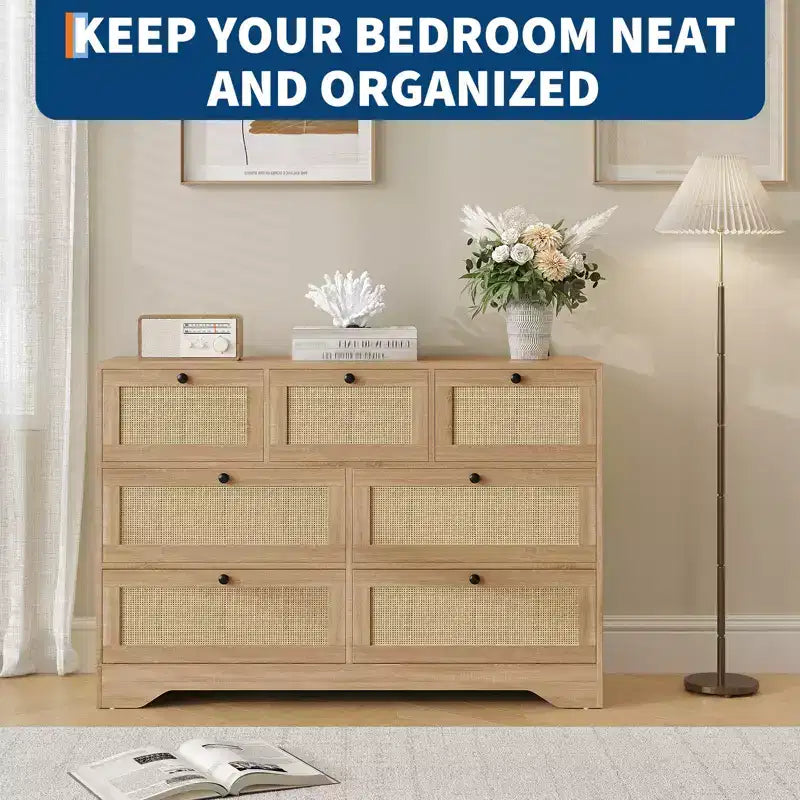 Rattan-Kommode fürs Schlafzimmer, moderne Bauernhaus-Kommoden & Schubladenschränke, Holz-Aufbewahrungsorganizer für Kleiderschrank, Wohnzimmer, Eingangsbereich, Flur  