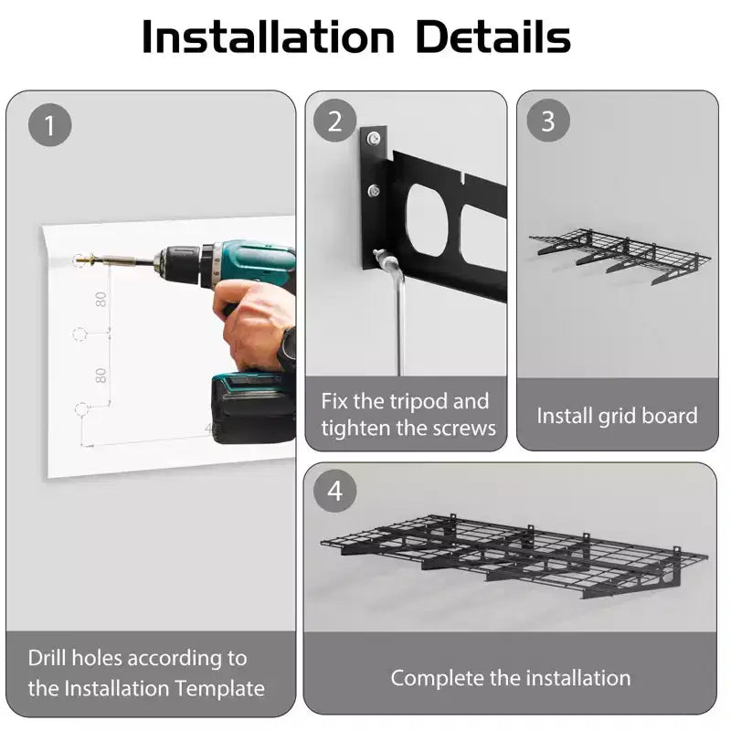 2x4 Ft Garagenregal, Schwerlast-Wandregal, schwebende Regalböden, 800LB Tragkraft, Metall-Garagenorganisation für Werkzeuge & Zubehör  