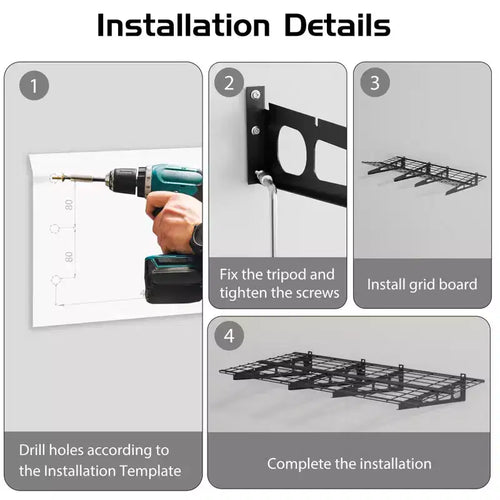 2x4 Ft Garage Shelving, Heavy Duty Wall Mounted Storage Rack, Floating Shelves, 800LB Load Capacity, Metal Garage Organization for Tools & Supplies