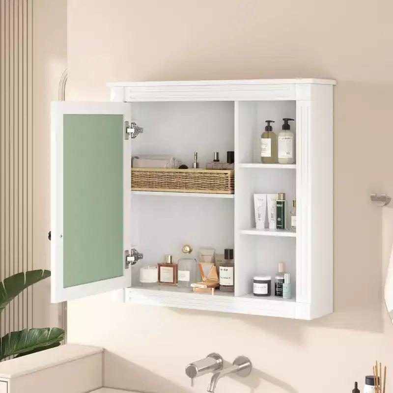 30"W x 28"H Aufputz-Medikamentenschrank mit Spiegel, Soft-Close-Scharniere & offenem Stauraum  