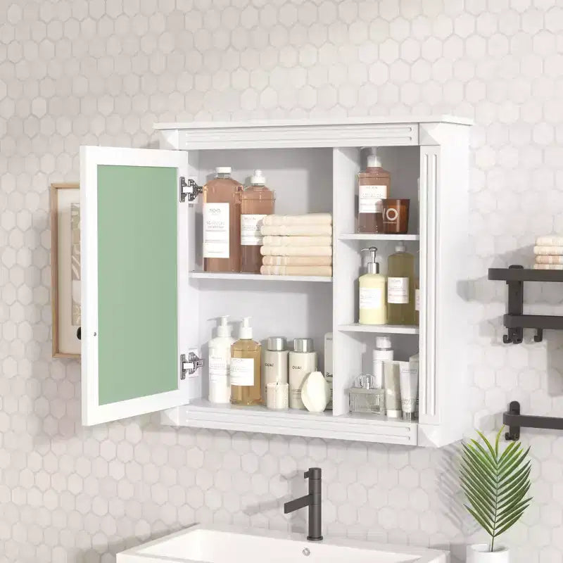 30"W x 28"H opbouw medicijnkastje met spiegel, soft-close scharnieren en open opbergruimte
