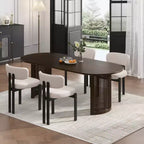 67" Oval Dining Table for 4–6, Arc-Edge Top & Rattan Woven Base, Farmhouse Walnut