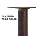 67" Oval Dining Table for 4–6, Arc-Edge Top & Rattan Woven Base, Farmhouse Walnut